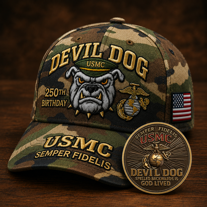 ❤️Devil Dog USMC 250th Birthday Commemorative Embroidered Cap 🇺🇸 🎁 Free Honor Coin With Every Cap Purchase