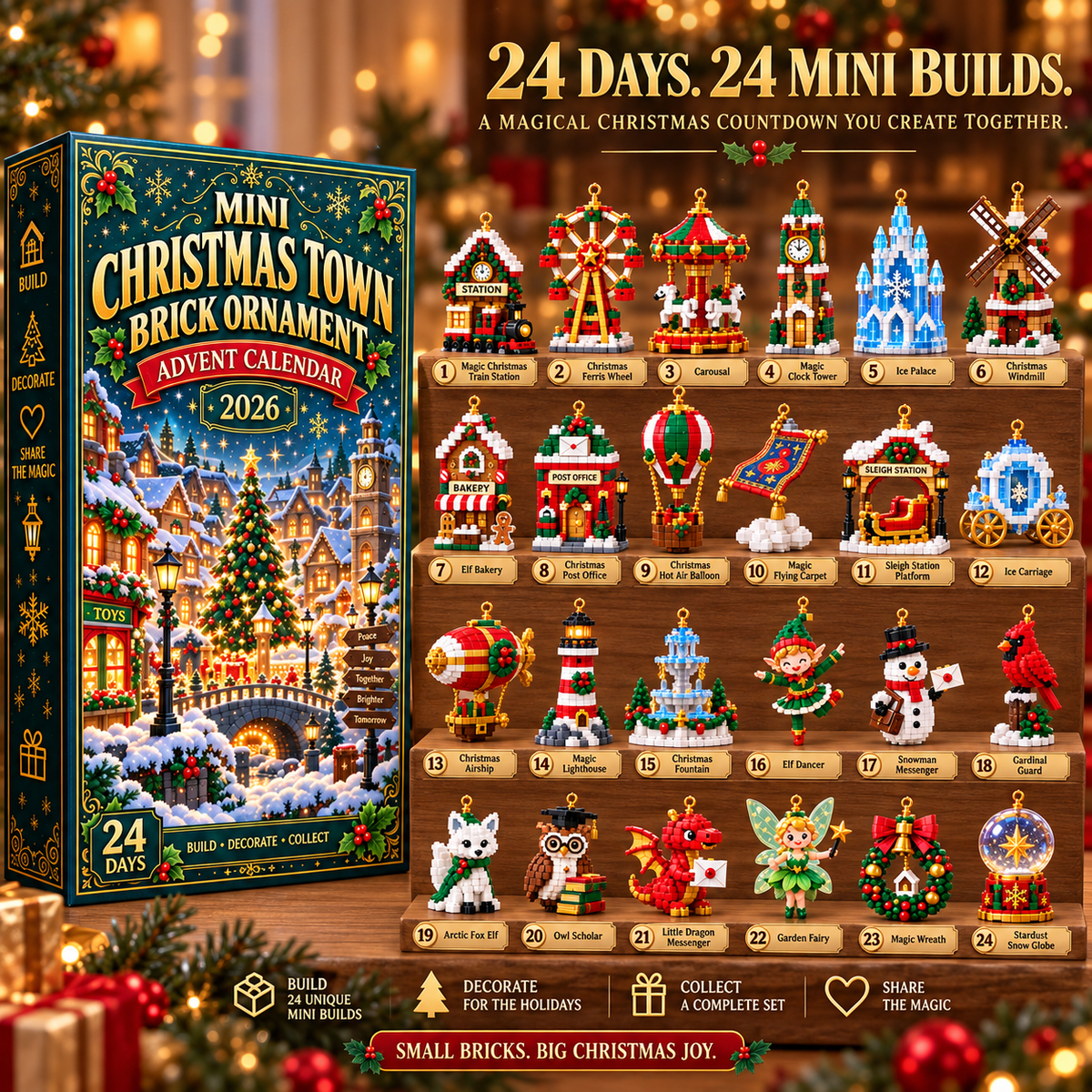 ⏳ Last day to save 49% – 🎄 Mini Christmas Town Brick Ornament Advent Calendar | 24 unique festive buildable town‑themed designs with hanging loops—perfect for decorating Christmas trees, wreaths, and holiday displays 🧱 - image 7