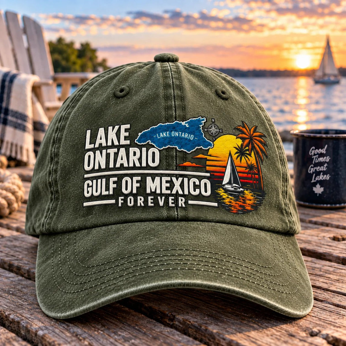 🔥LAST DAY 50% OFF - 🍁🌊Lake Ontario & Gulf Forever Vintage Embroidered Cap (🧢100% Cotton)