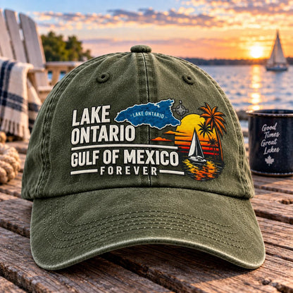 🔥LAST DAY 50% OFF - 🍁🌊Lake Ontario & Gulf Forever Vintage Embroidered Cap (🧢100% Cotton)