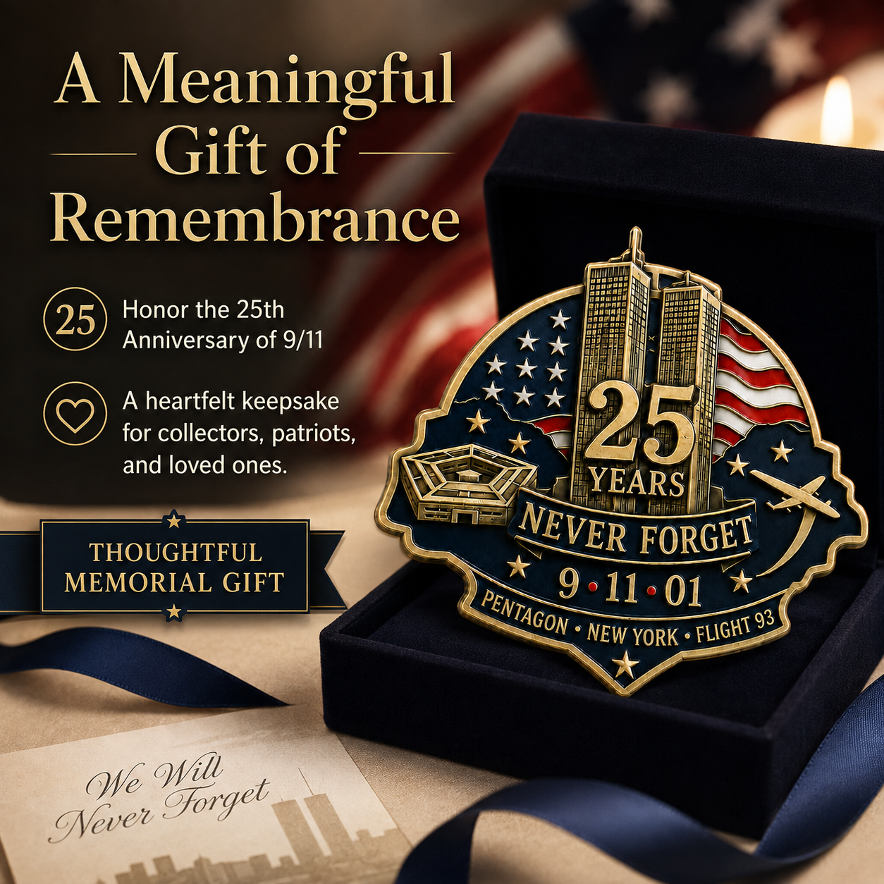 🕯️ 9/11 "New York • Pentagon • Flight 93" 25th Anniversary Remembrance Pin