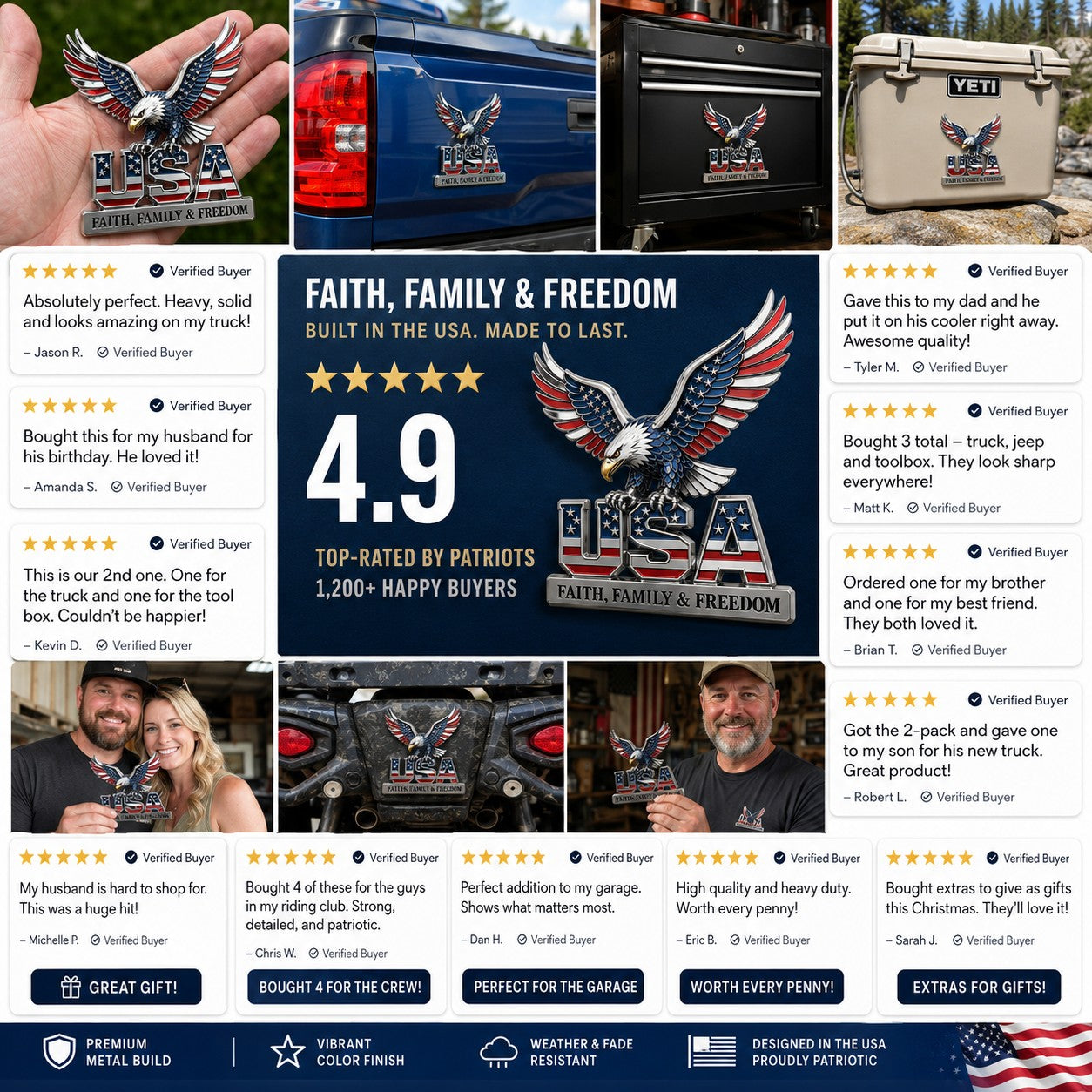 🇺🇸250th Anniversary Sale - ★USA Faith, Family & Freedom★ Metal Emblem