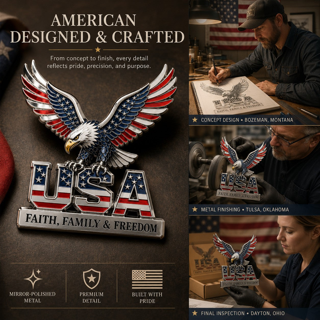 🇺🇸250th Anniversary Sale - ★USA Faith, Family & Freedom★ Metal Emblem