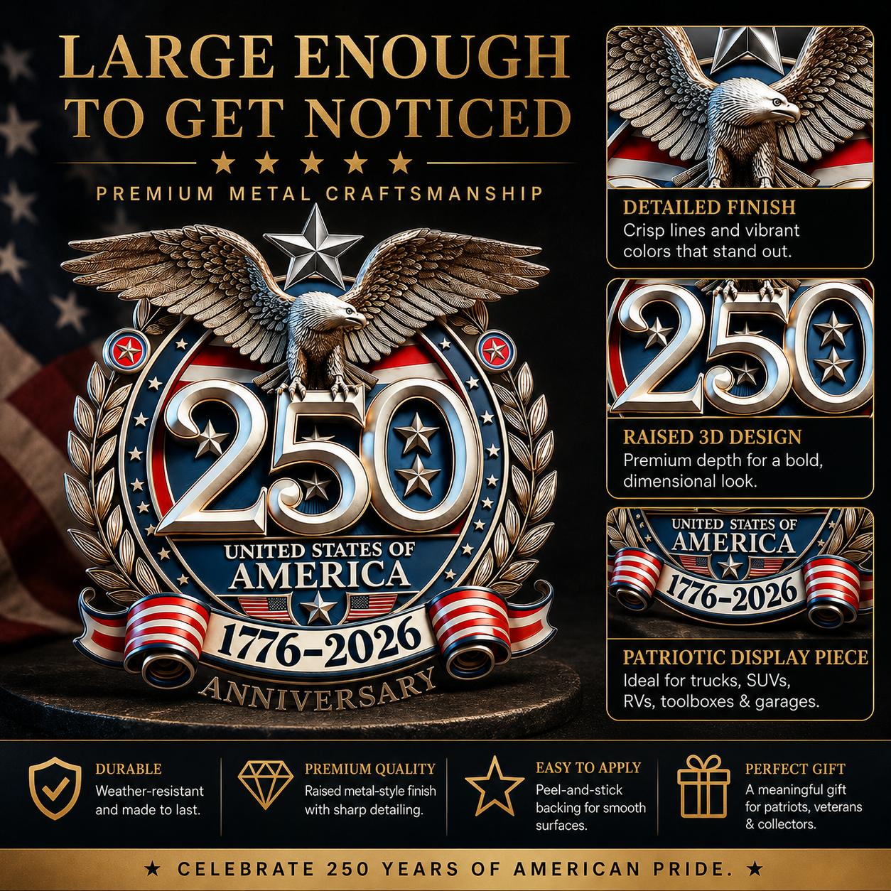 🇺🇸 250th Anniversary Sale - 250th Anniversary USA Eagle Metal Emblem