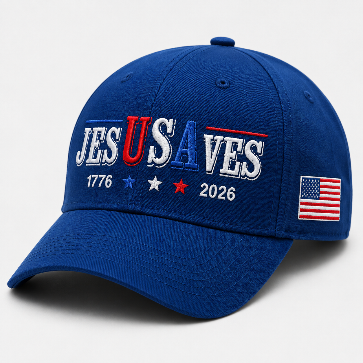 Jesus Saves USA 250th Anniversary Hand-Embroidered Patriotic Cap