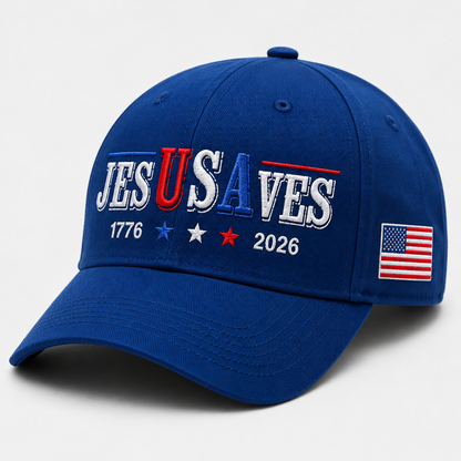 Jesus Saves USA 250th Anniversary Hand-Embroidered Patriotic Cap