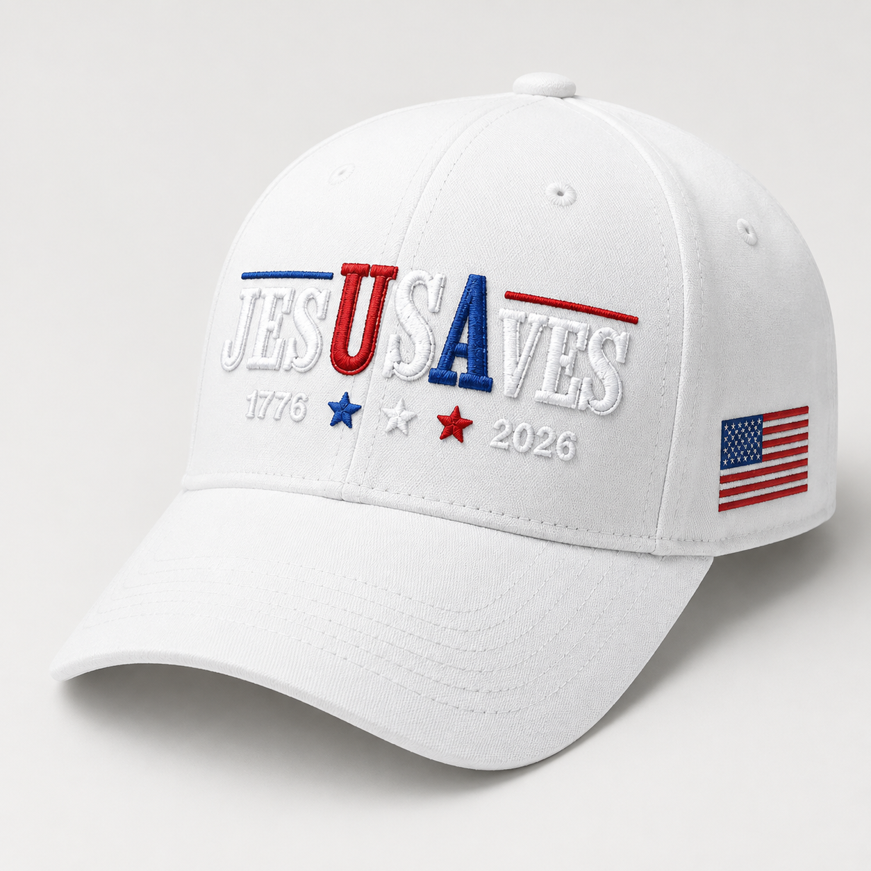 Jesus Saves USA 250th Anniversary Hand-Embroidered Patriotic Cap