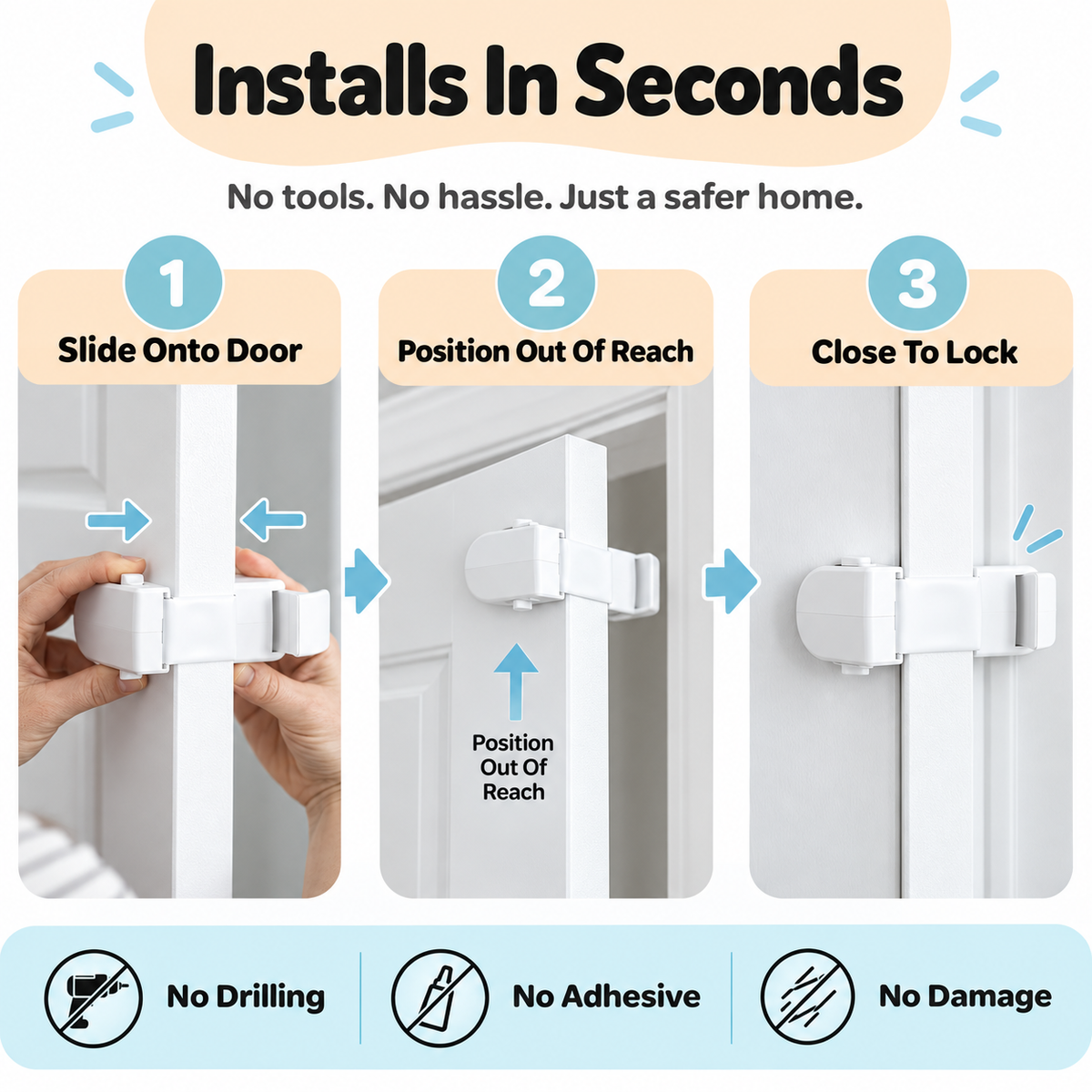 Childproof Safety Lock For Interior Doors - No-Drill Child Safety Door Lock(2 pack)