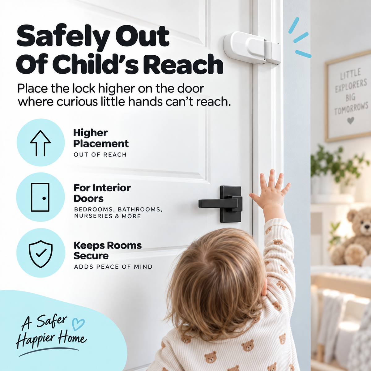 Childproof Safety Lock For Interior Doors - No-Drill Child Safety Door Lock(2 pack)
