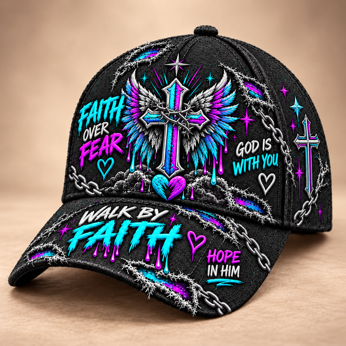 Faith Over Fear Winged Cross God Is With You Cap ✝️✨