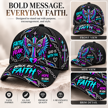 Faith Over Fear Winged Cross God Is With You Cap ✝️✨