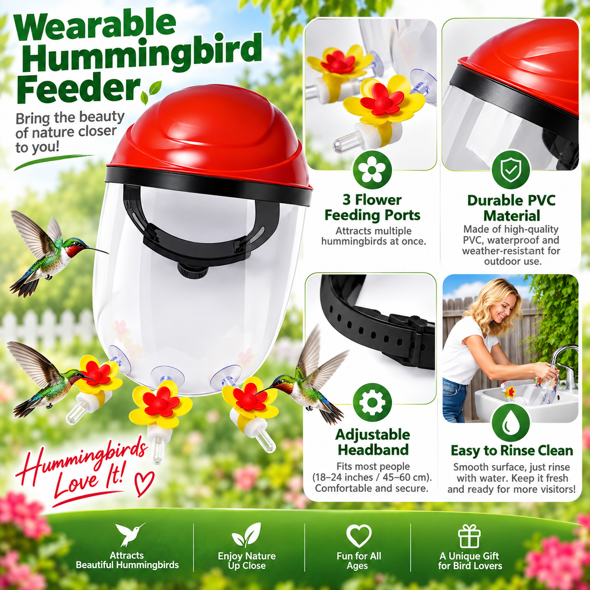 Hummingbird Feeder Helmet - Wearable Hummingbird Feeder Hat