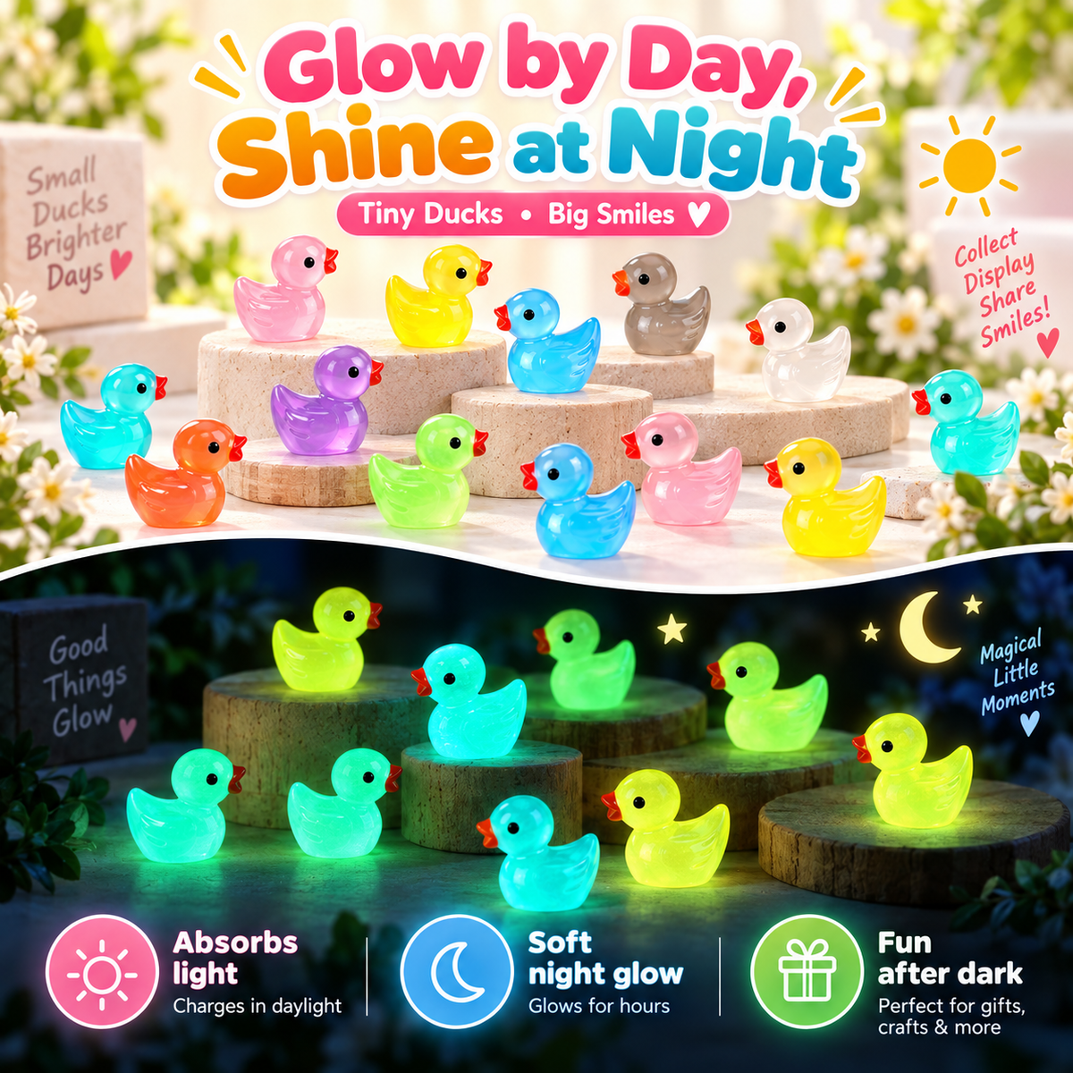 Glow-in-the-Dark Mini Duck Figurines
