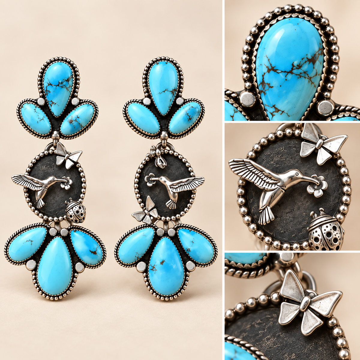 💙Handcrafted Golden Hills Hummingbird Garden Earrings - Only 7 Left
