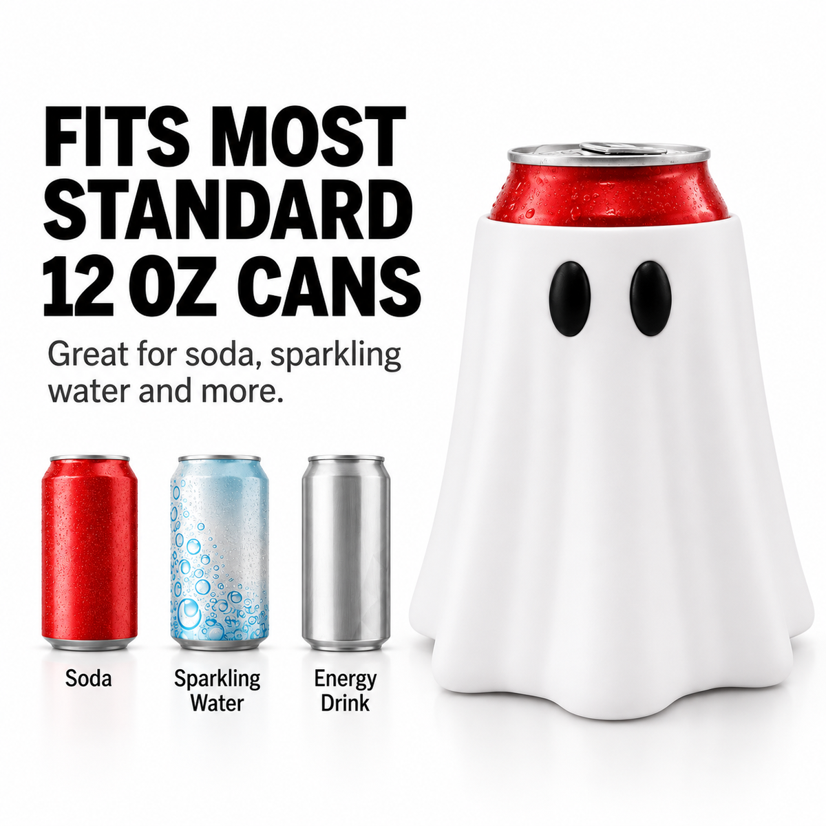 Witch Ghost Can Holder for 12oz Cans, Removable Hat with Straw Hole