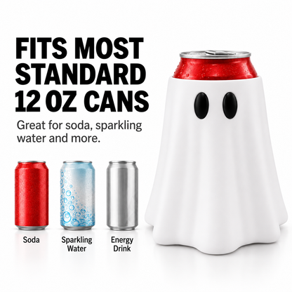 Witch Ghost Can Holder for 12oz Cans, Removable Hat with Straw Hole