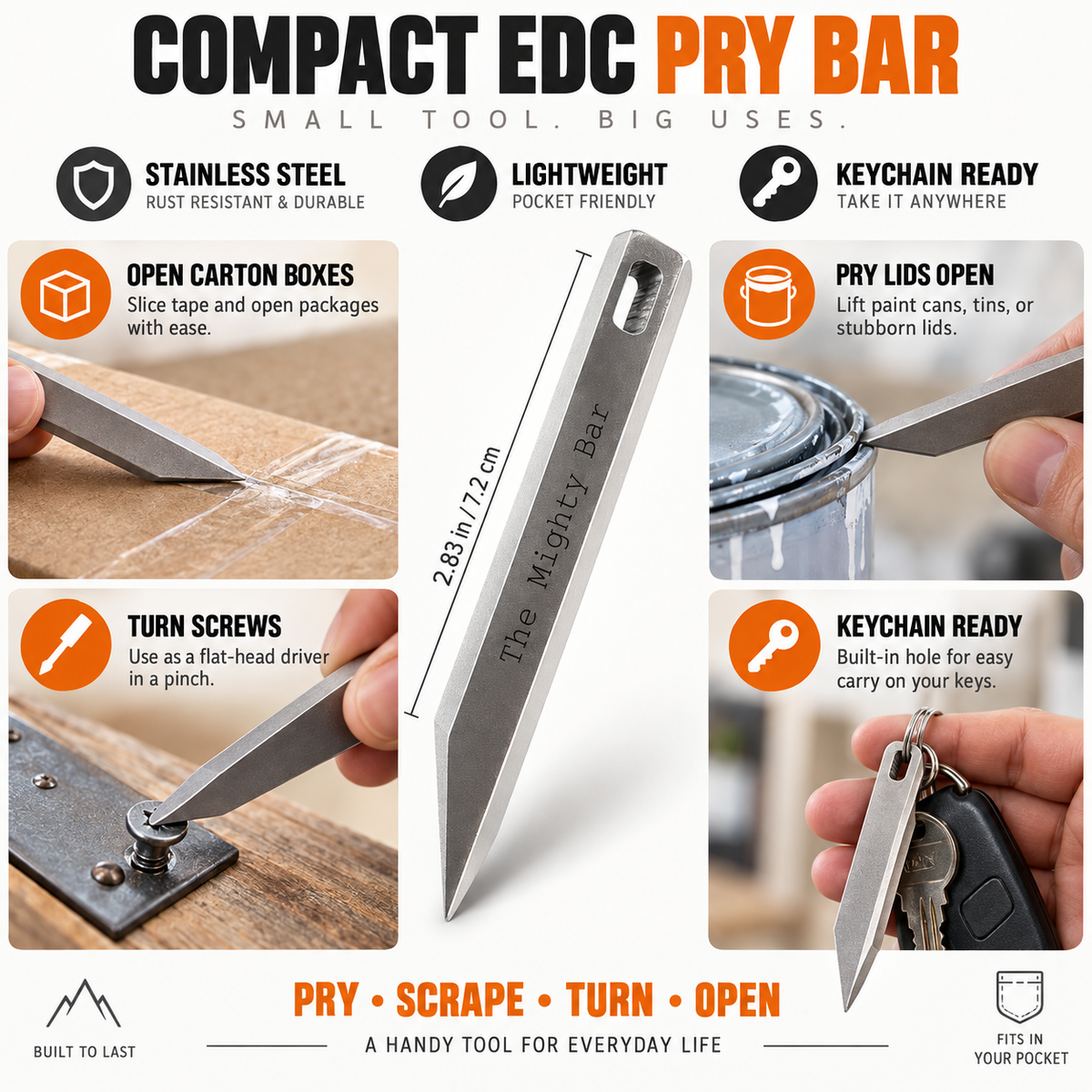 Stainless Steel Keychain Multitool & EDC Mighty Bar