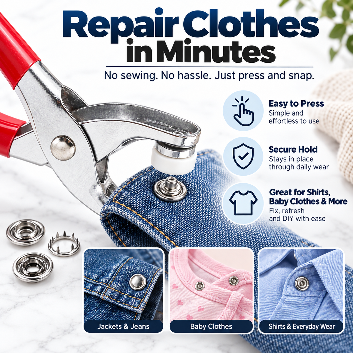 No-Sew Snap Fastener Repair & DIY Kit