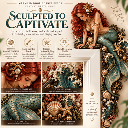 🧜‍♀️ 🐚 Beautiful Mermaid Door Corner 🌊 Waves & Seashells Fantasy Wall Decor