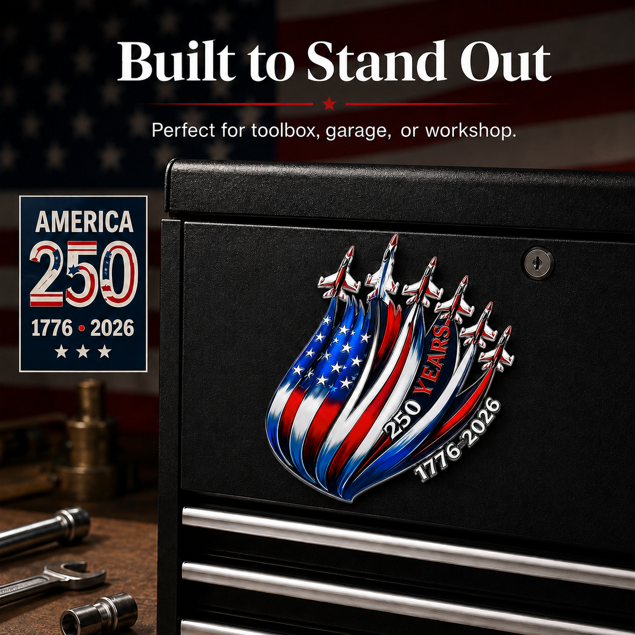 🇺🇸 250th Anniversary Freedom Flight Metal Emblem – 1776–2026 Patriotic Car Badge