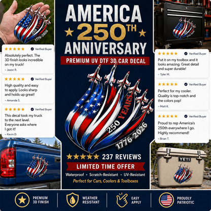 🇺🇸 250th Anniversary Freedom Flight Metal Emblem – 1776–2026 Patriotic Car Badge