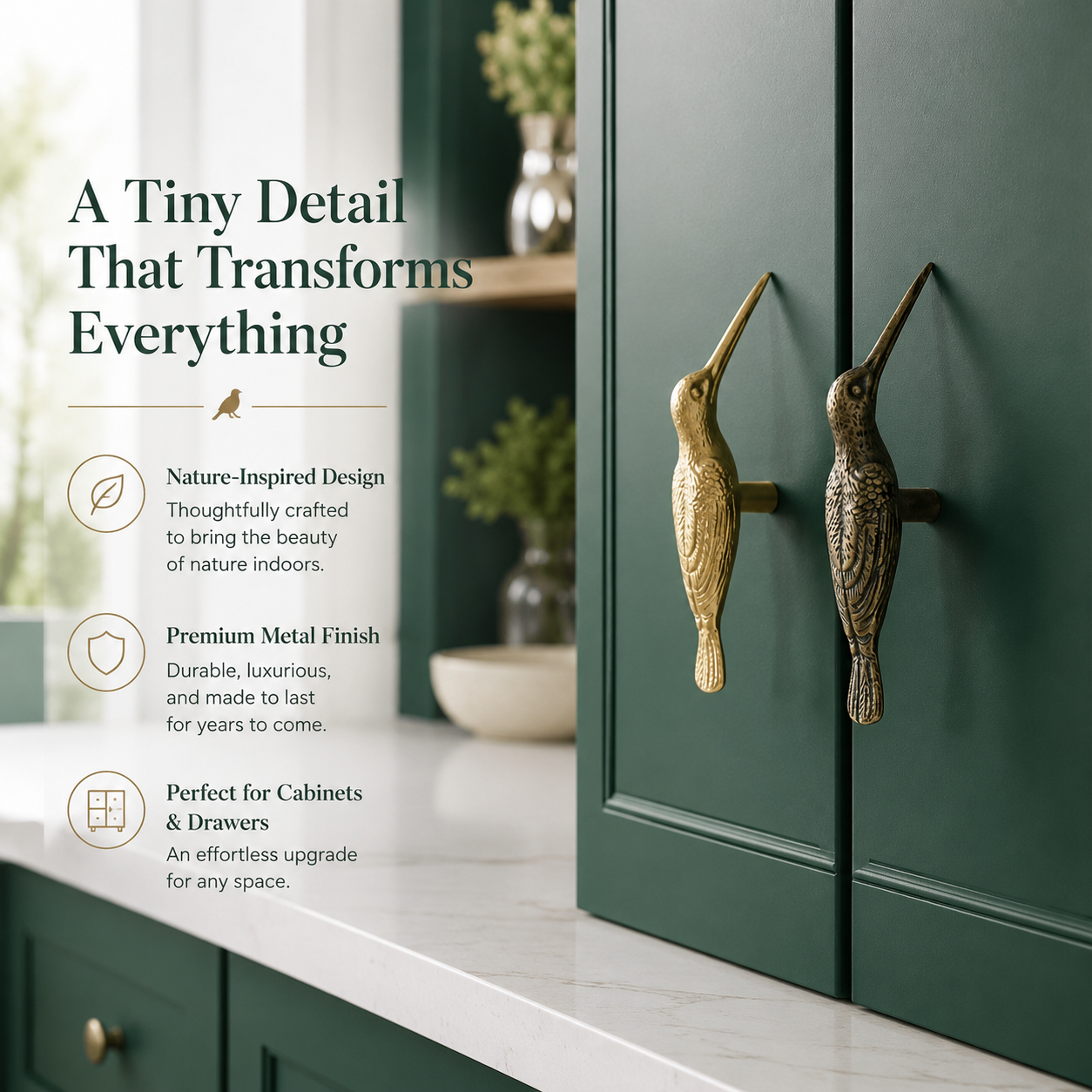 🐦 Handmade Vintage Brass Hummingbird Cabinet Pull - Nature-Inspired Furniture Upgrade