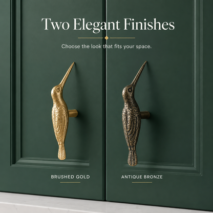🐦 Handmade Vintage Brass Hummingbird Cabinet Pull - Nature-Inspired Furniture Upgrade