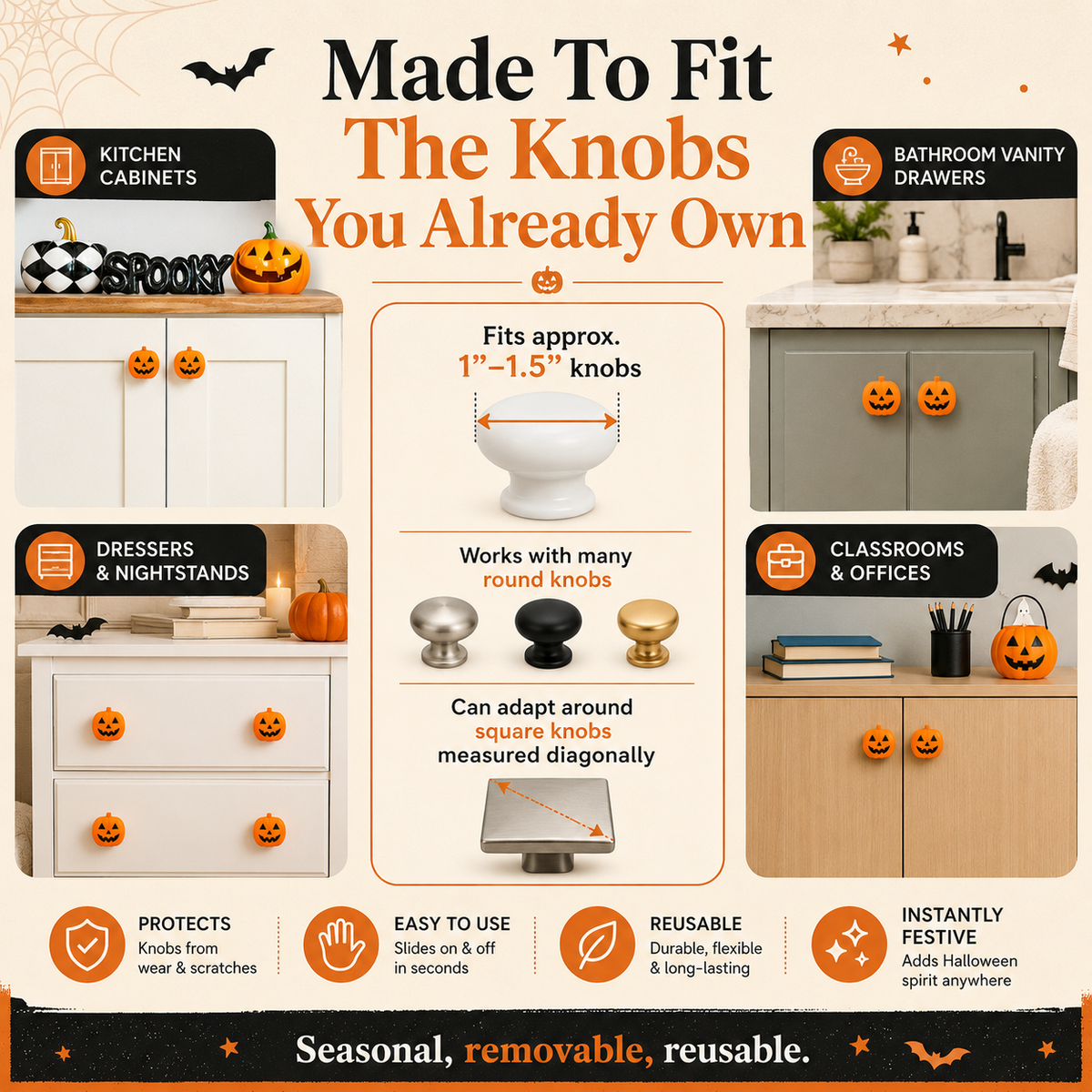 🎃Decorative Cabinet Knob Covers - Spooky Halloween Decor(12PCS)