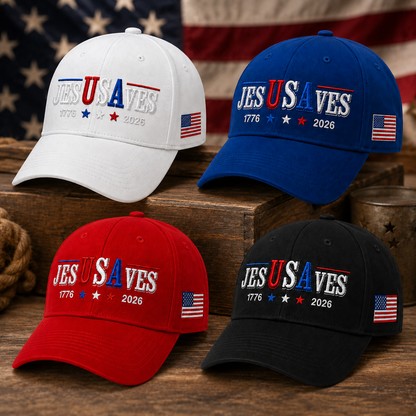 Jesus Saves USA 250th Anniversary Hand-Embroidered Patriotic Cap - Made By Robert Smith