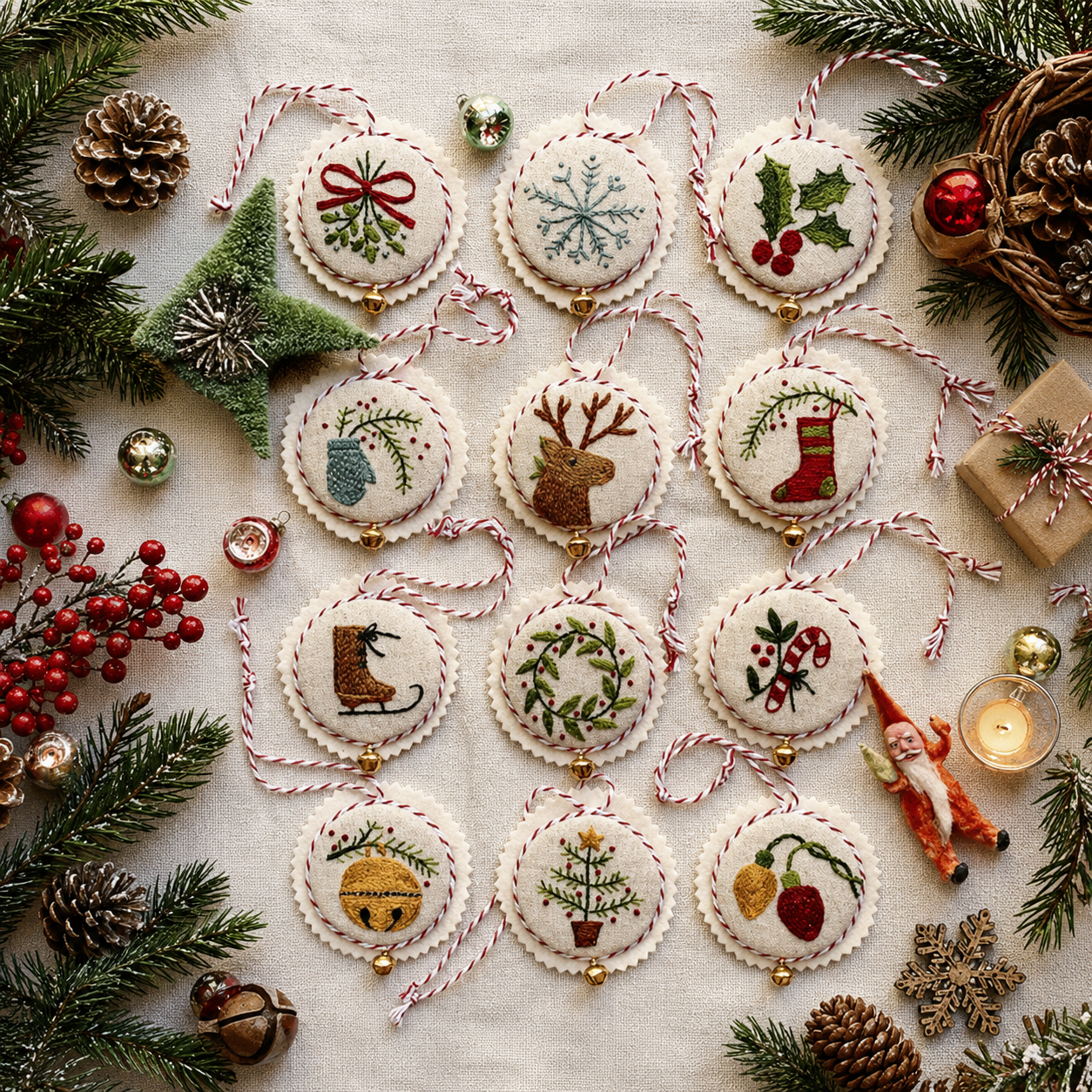 🎄 12 Days of Christmas Embroidery Ornament Kit