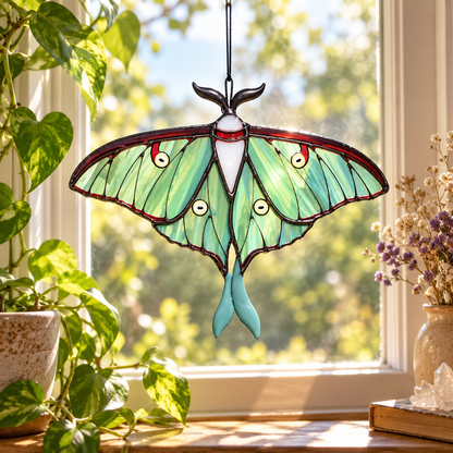 Handcrafted Luna Moth Butterfly Suncatcher - Stained Glass Window Hangings