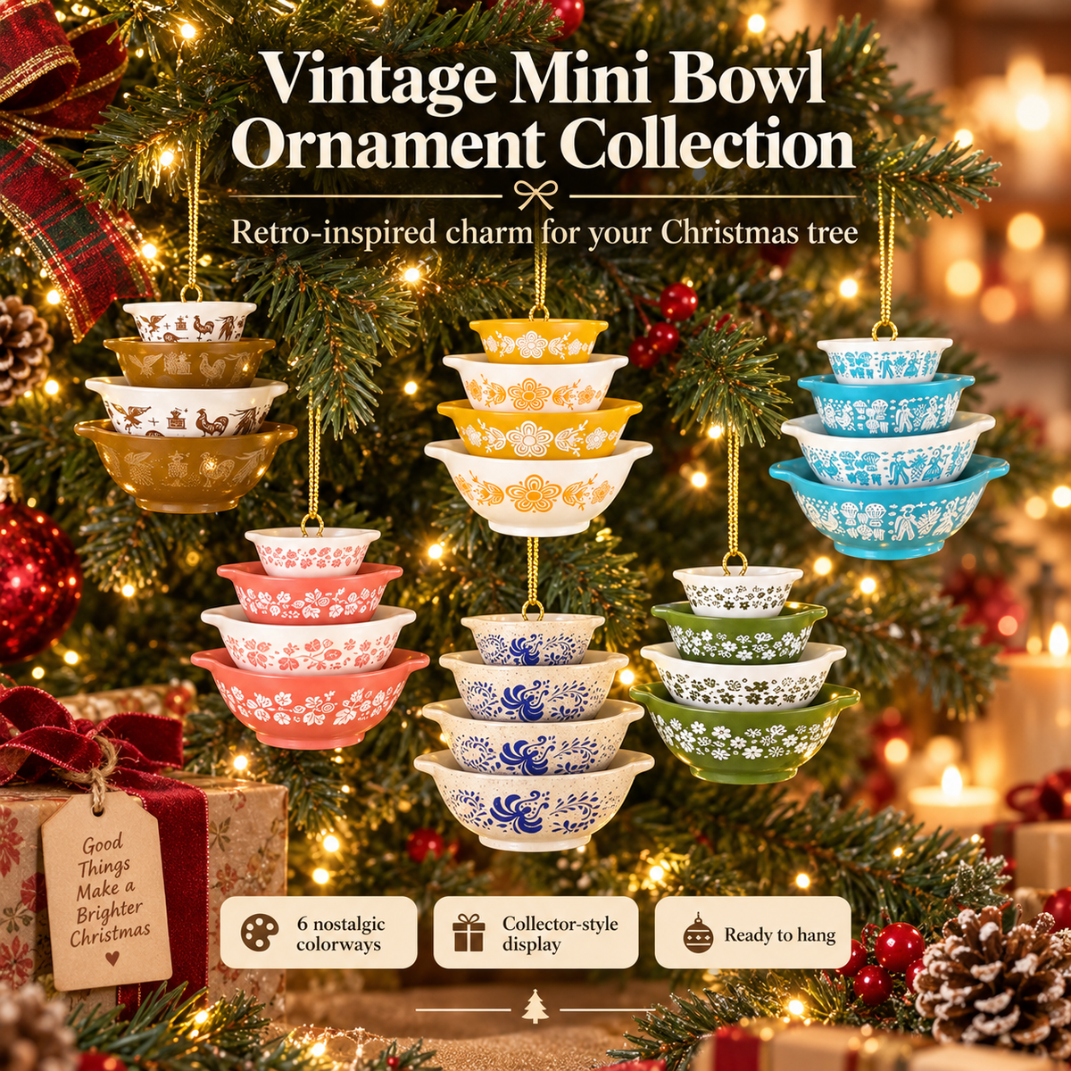 🌲Miniature Cinderella Bowl Stack Ornament - Retro Kitchen Christmas Decor