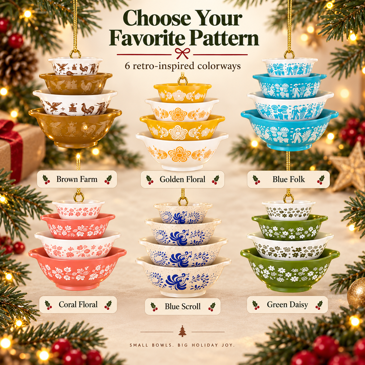 🌲Miniature Cinderella Bowl Stack Ornament - Retro Kitchen Christmas Decor