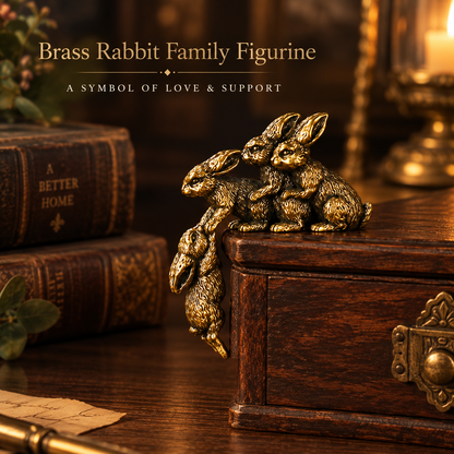 Solid Brass Loving Rabbit Family Figurine Four Bunnies Desk Decor Gift