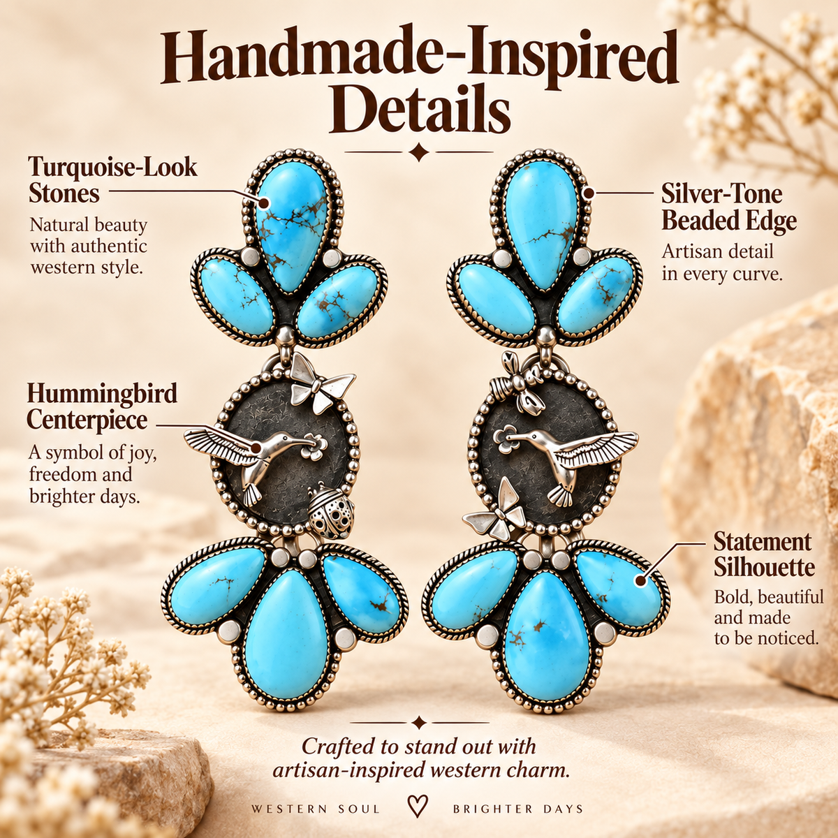 💙Handcrafted Golden Hills Hummingbird Garden Earrings - Only 7 Left