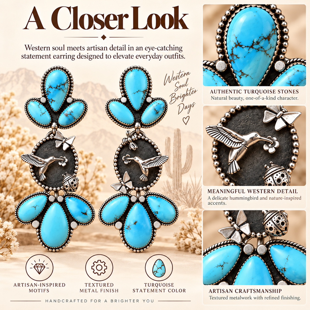 💙Handcrafted Golden Hills Hummingbird Garden Earrings - Only 7 Left