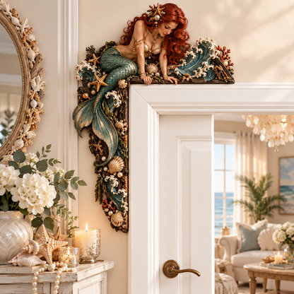 🧜‍♀️ 🐚 Beautiful Mermaid Door Corner 🌊 Waves & Seashells Fantasy Wall Decor