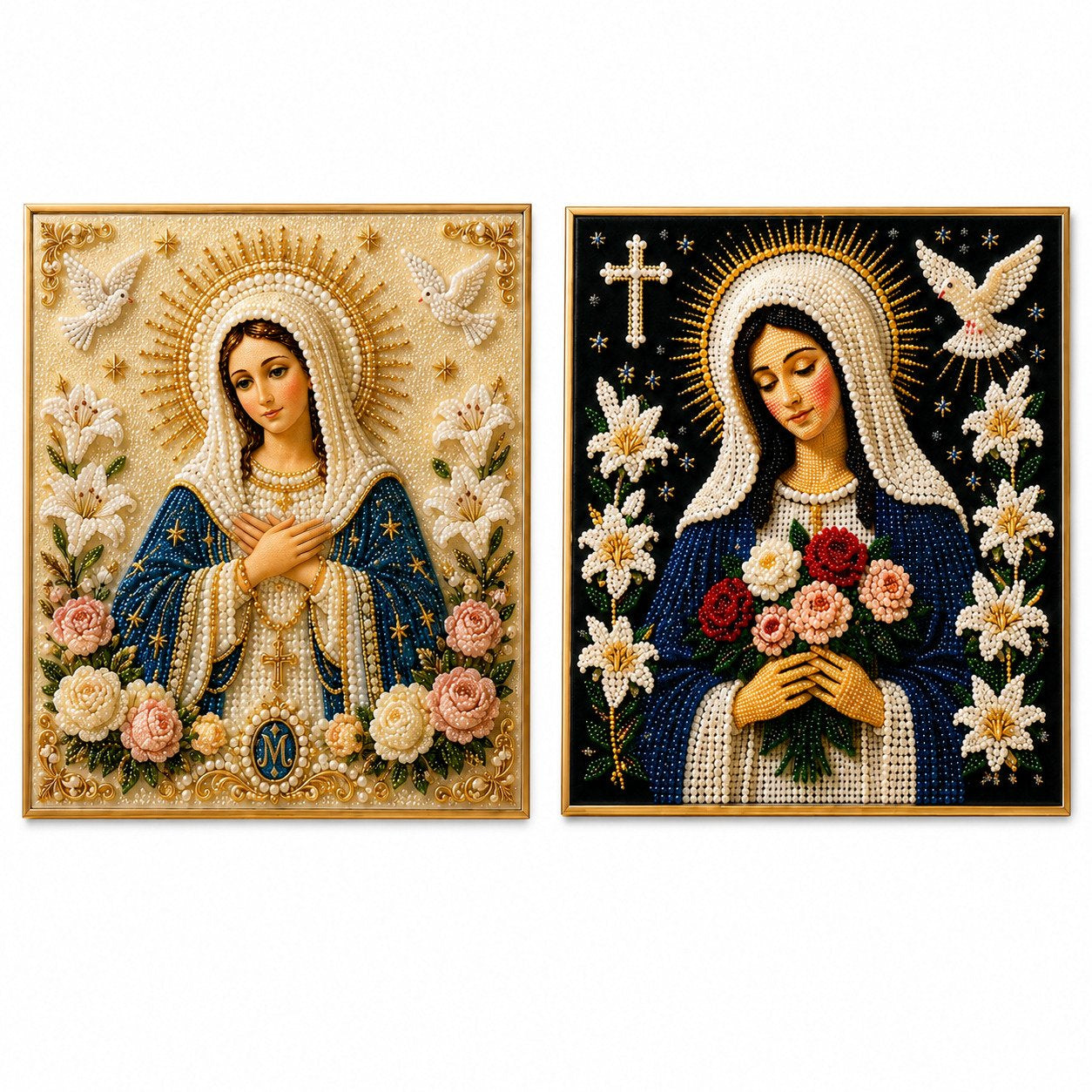 🙏 Divine Pearl Bead Virgin Mary Icon – A Peaceful DIY Faith Art Gift ✨