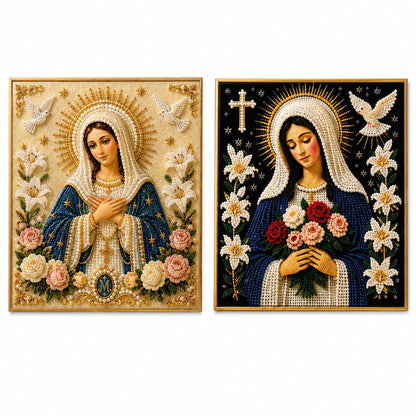 🙏 Divine Pearl Bead Virgin Mary Icon – A Peaceful DIY Faith Art Gift ✨