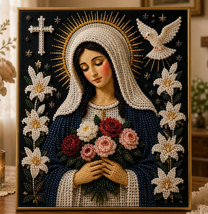 🙏 Divine Pearl Bead Virgin Mary Icon – A Peaceful DIY Faith Art Gift ✨