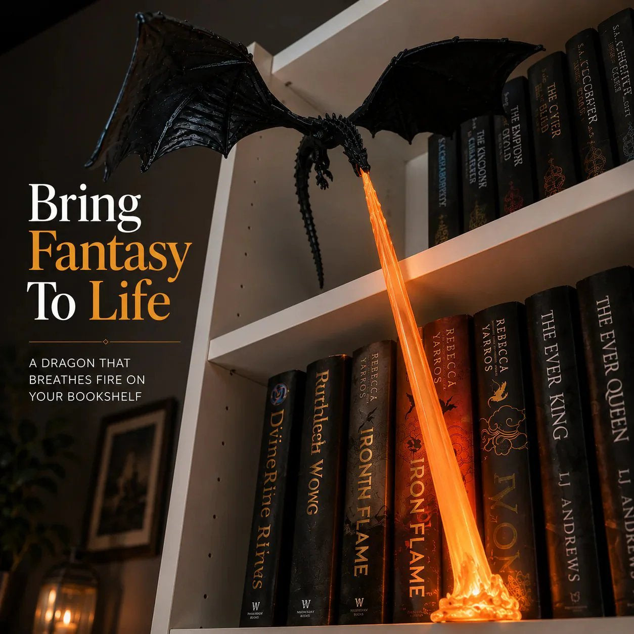 🐉 Fire-Breathing Dragon Bookshelf Decor Lamp - Flame Come With Light