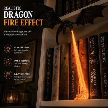🐉 Fire-Breathing Dragon Bookshelf Decor Lamp - Flame Come With Light