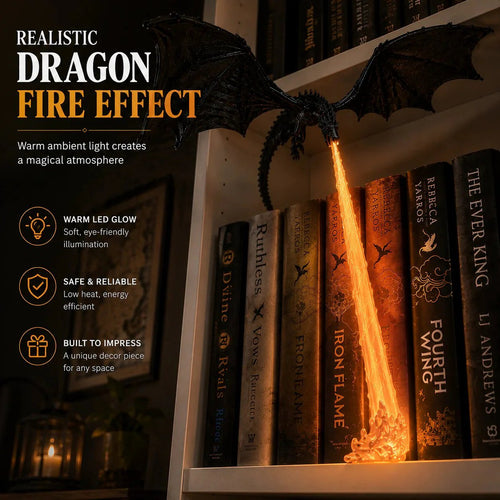 🐉 Fire-Breathing Dragon Bookshelf Decor Lamp - Flame Come With Light