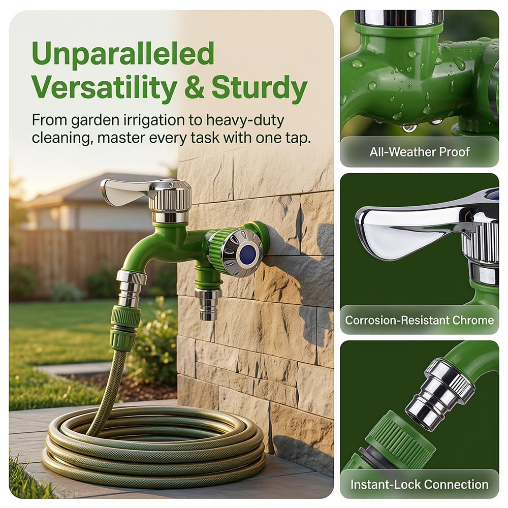 Multi-Functional Dual Outlet Water Faucet for Kitchen, Bathroom & Garden