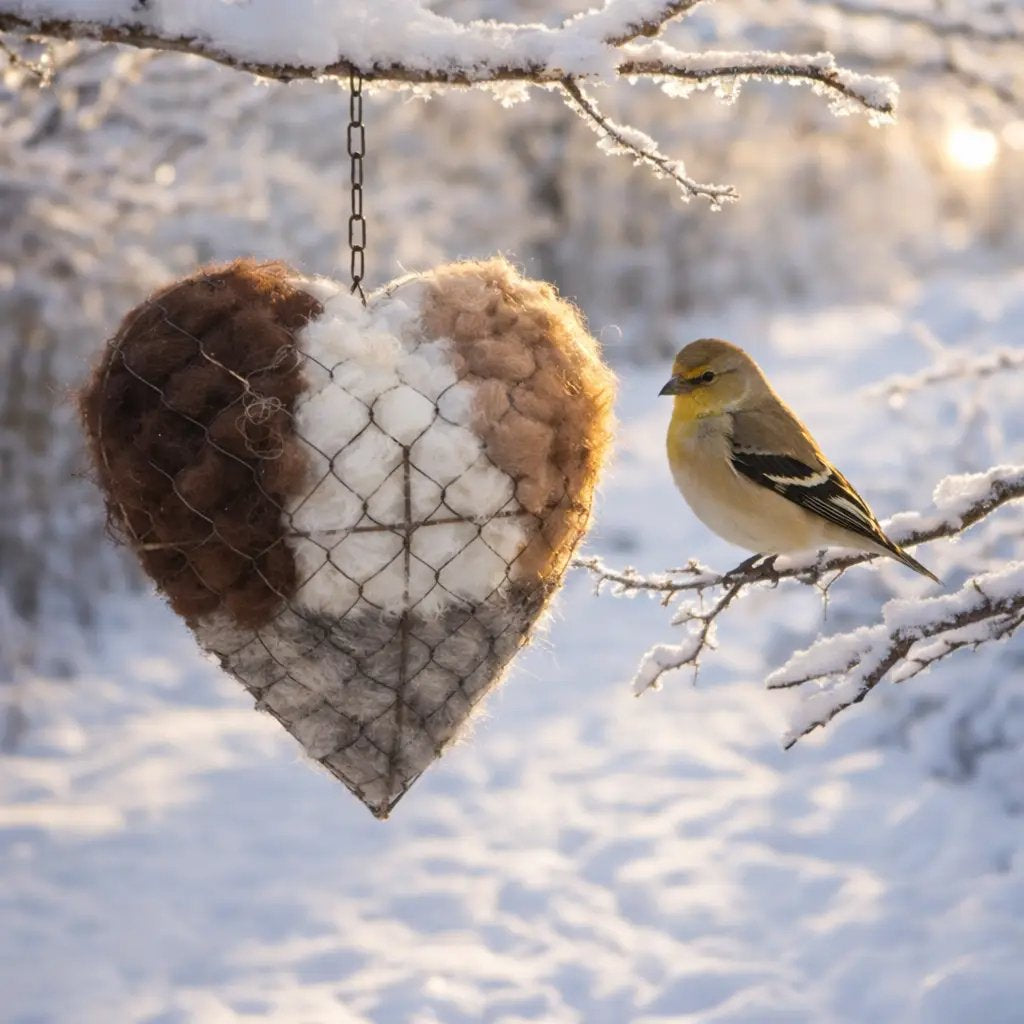 Handmade Alpaca Fiber Bird Nesting Heart - Eco Friendly Garden Ornament