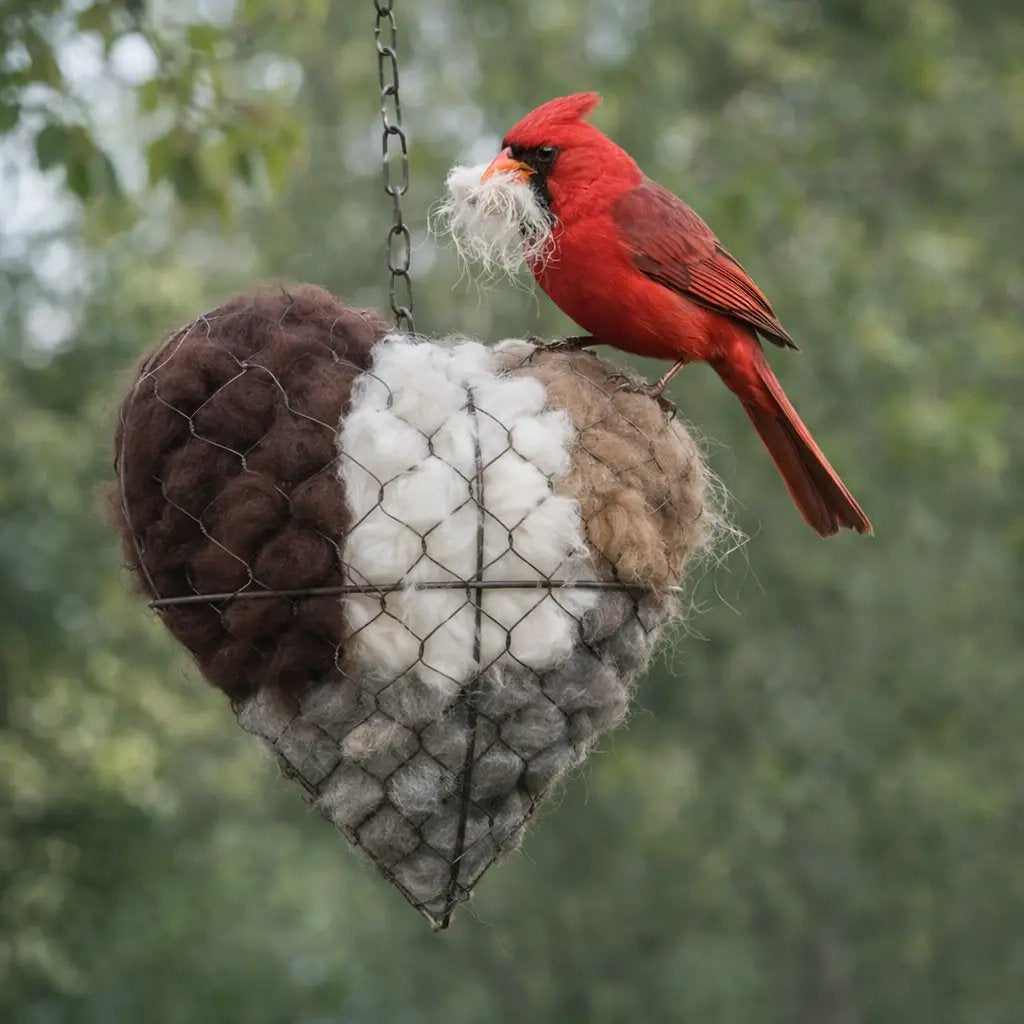 Handmade Alpaca Fiber Bird Nesting Heart - Eco Friendly Garden Ornament