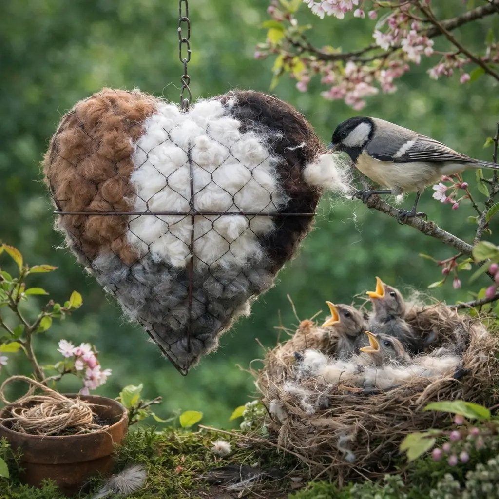 Handmade Alpaca Fiber Bird Nesting Heart - Eco Friendly Garden Ornament