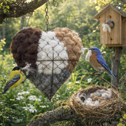 Handmade Alpaca Fiber Bird Nesting Heart - Eco Friendly Garden Ornament