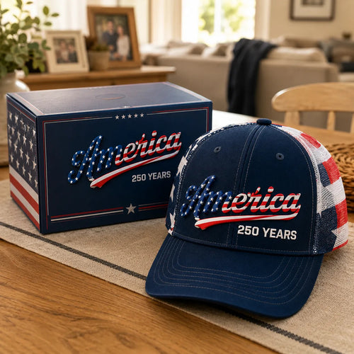 ❤️ 🇺🇸 US 250 Years Patriotic Embroidered Mesh Trucker Cap