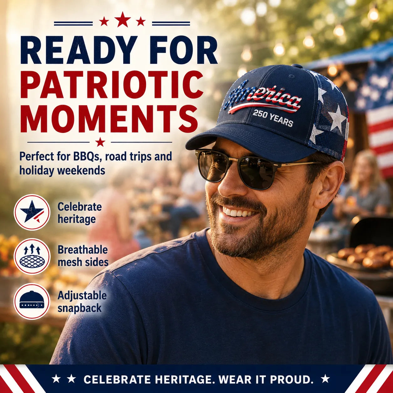 ❤️ 🇺🇸 US 250 Years Patriotic Embroidered Mesh Trucker Cap